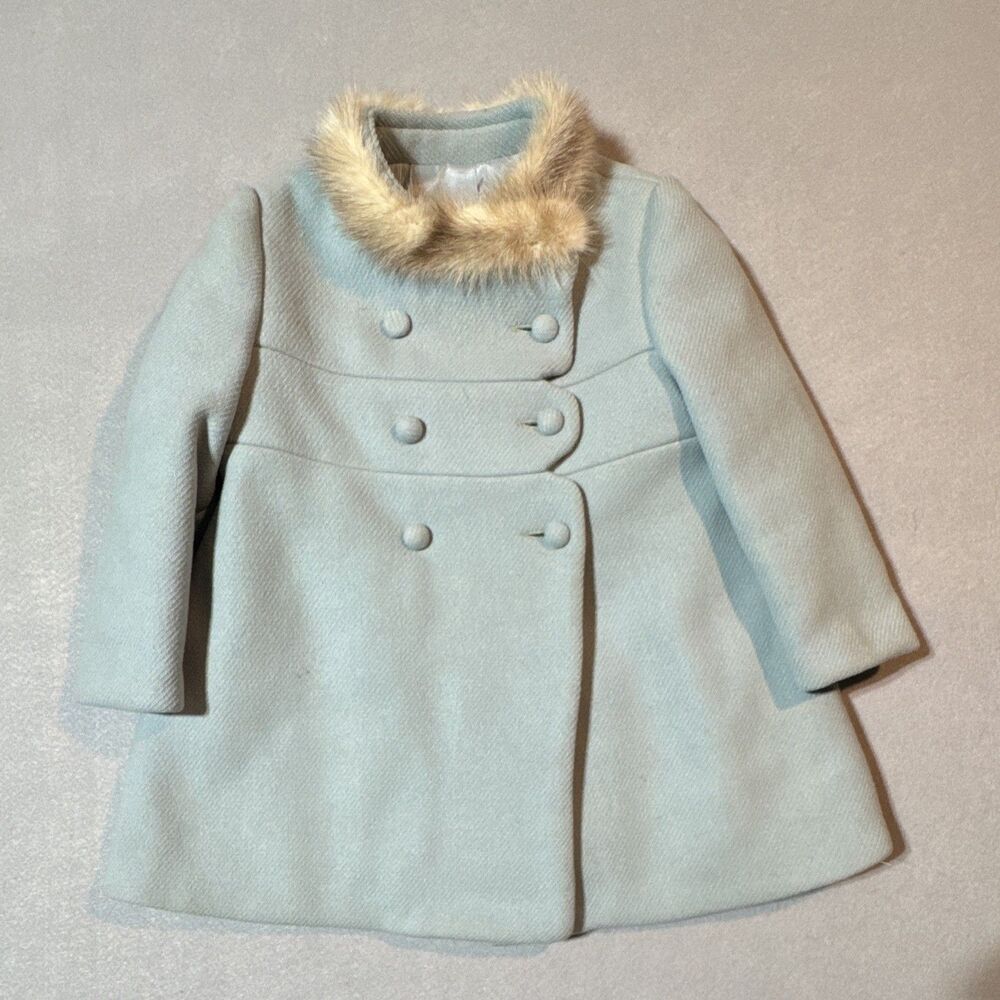 Childcraft Vintage Girl Coat Size 4 Light Blue Faux Fur Collar Photo Shoot ready